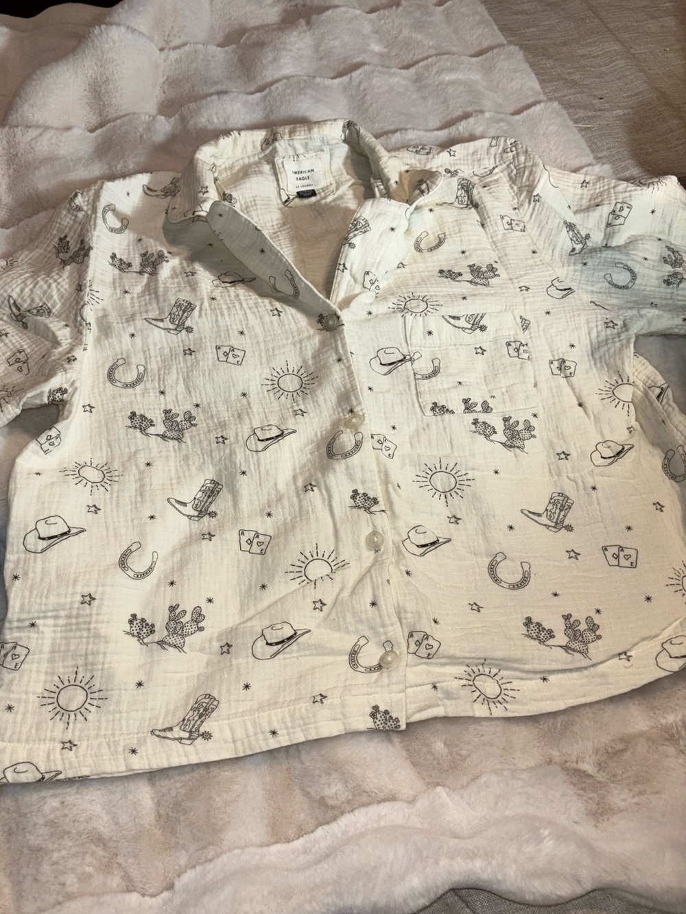 Women white Button-Up Shirt with Western Print